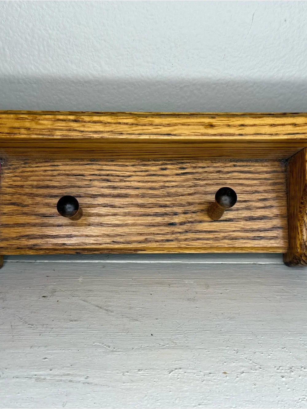Vintage Solid Oak Shaker Wood Country Wall Mounted Shelf w/2 pegs, Cottagecore